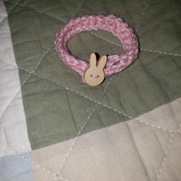 Pink Knitted Bracelet with Bunny Charm - Picture 1 of 3